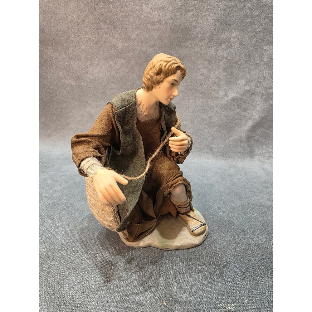 Member's Mark Shepherd Nativity Figurine Kneeling Fabric Robes 9 Inch Brown